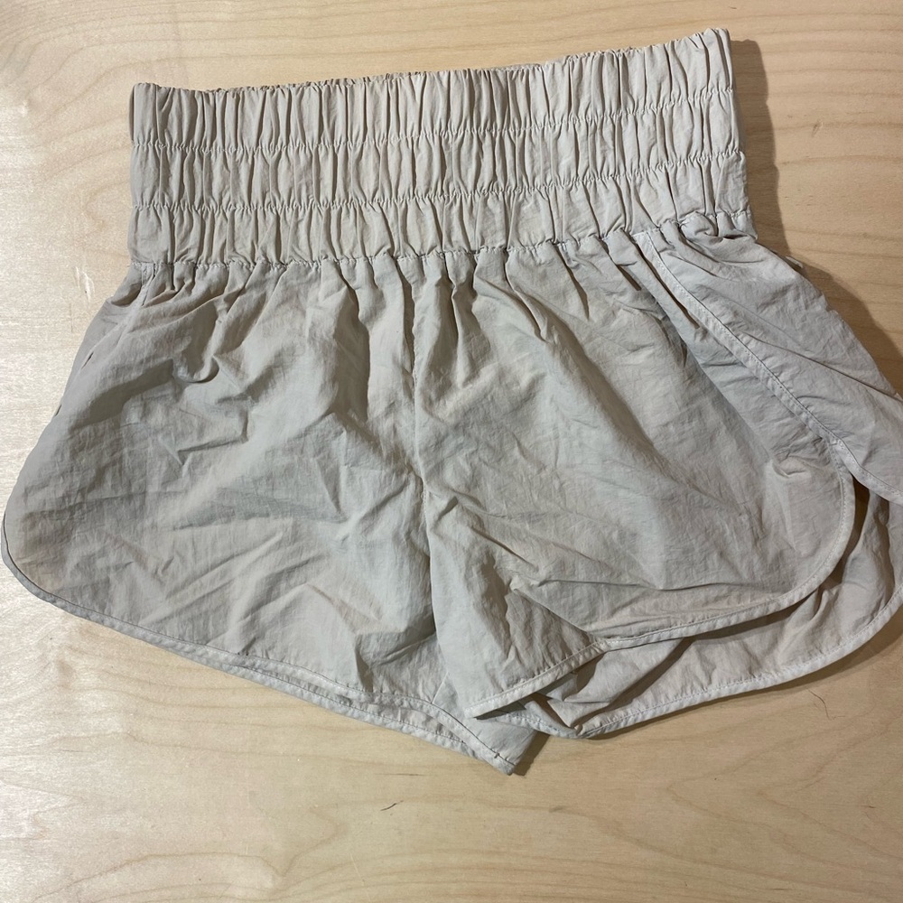 Zenana Outfitters High-Waist Smocked Waistband Light Beige Shorts